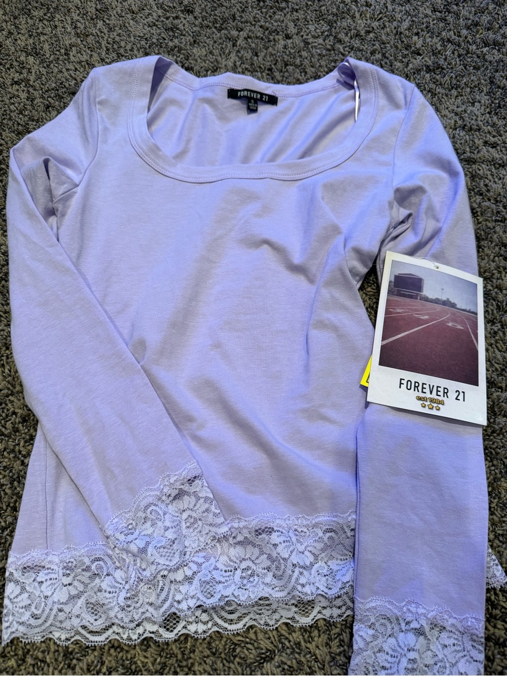 Forever 21 Light Lavender Lace-Hem Long Sleeve Scoop Top
